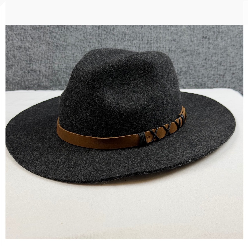 Pistil Designs Women Charcoal Gray 100% Wool Wide Brim Fedora Hat One Size EUC